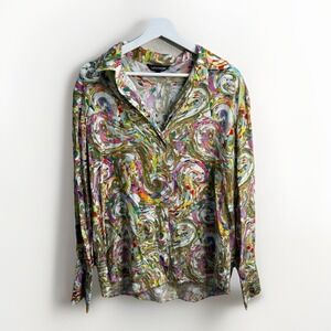 Catherine Gee Daria Blouse Womens Large Multicolor Swirl Long Sleeve 100% Silk